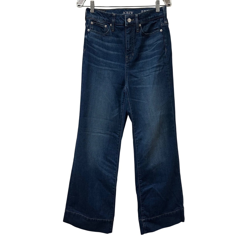 J.Crew 96 Denim Trouser High Rise Wide Leg Jeans Dark Indigo CC566 Size 26